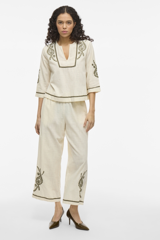 VIJOSLA V-NECK 3/4 TOP 14105770 BIRCH/EMBROIDERY